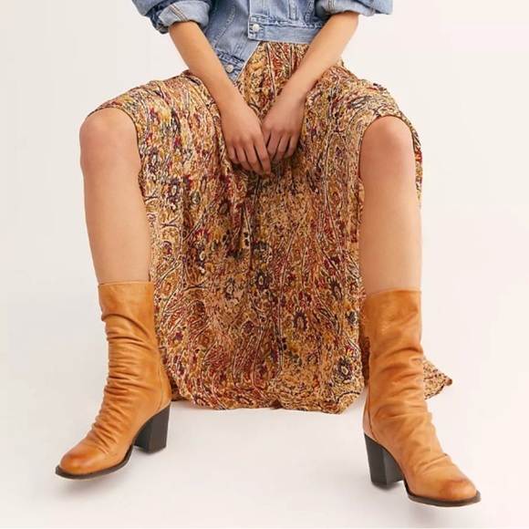 Free People Elle Block Heel Slouchy Leather Boots Camel Brown 9.5/40 - Picture 5 of 14